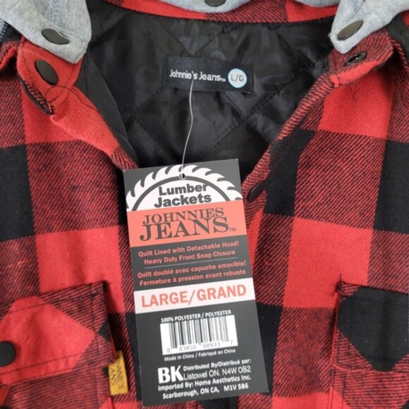 NWT Johnnies Jeans Lumber Jacket Plaid oversized large hoodie hooded - Picture 4 of 8